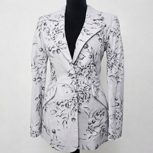 Olivia Palermo Floral Tailored Blazer Jacket Black White XS NWT $480